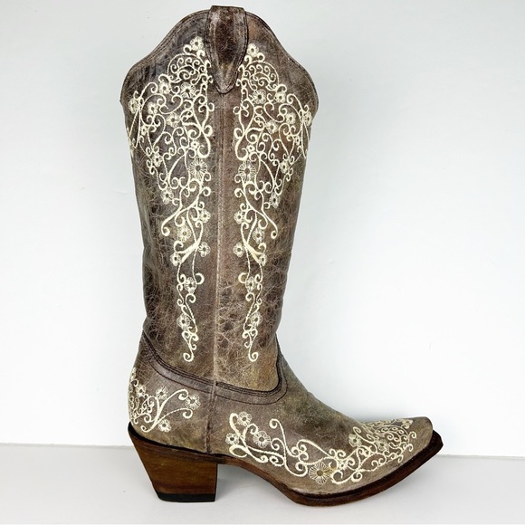 Corral Bone Color Floral Embroidered Feminine Western Cowboy Boot A1094 - Picture 5 of 14